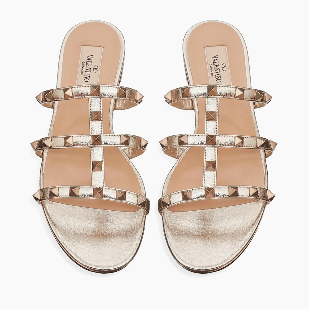 Valentino Garavani Rockstud Metallic Flat Slide Sandals